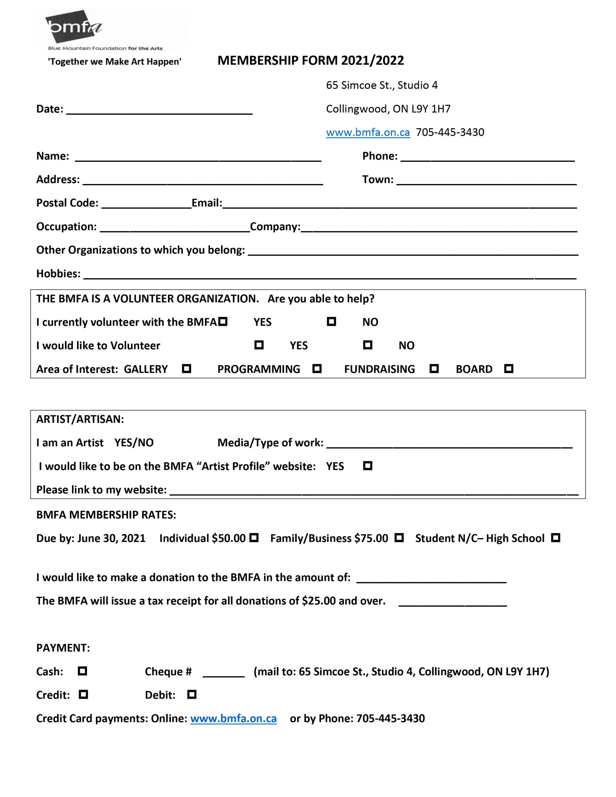 printed registration form