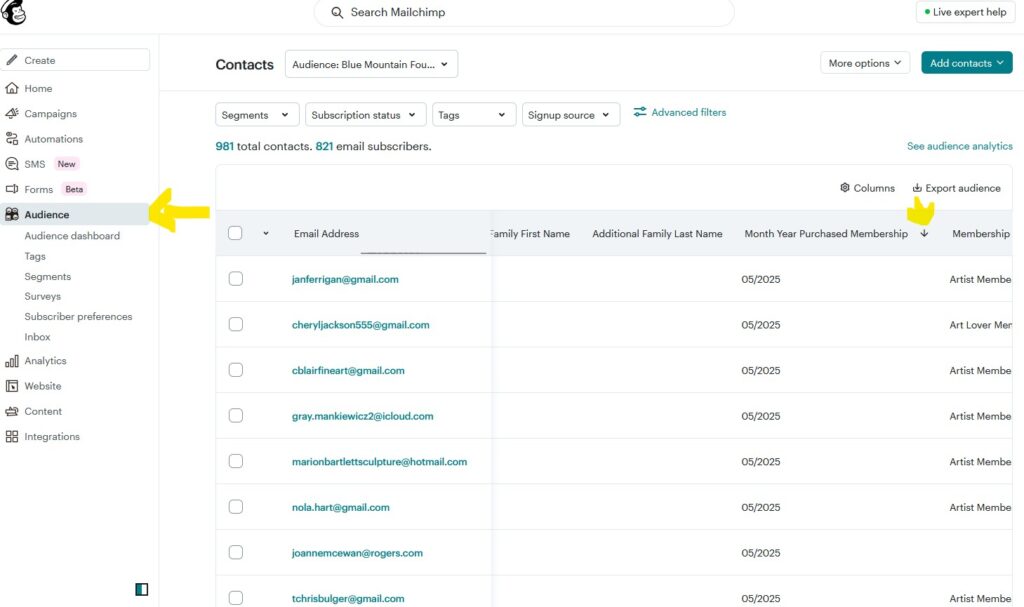 Mailchimp Sort